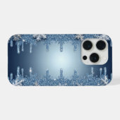 Winter Blue Glitter Snowflake Icy Crystal Design iPhoneケース (裏面横)