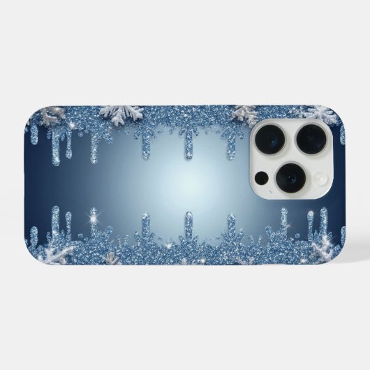Winter Blue Glitter Snowflake Icy Crystal Design iPhoneケース (裏面横)