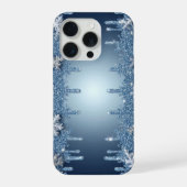 Winter Blue Glitter Snowflake Icy Crystal Design iPhoneケース (裏面)