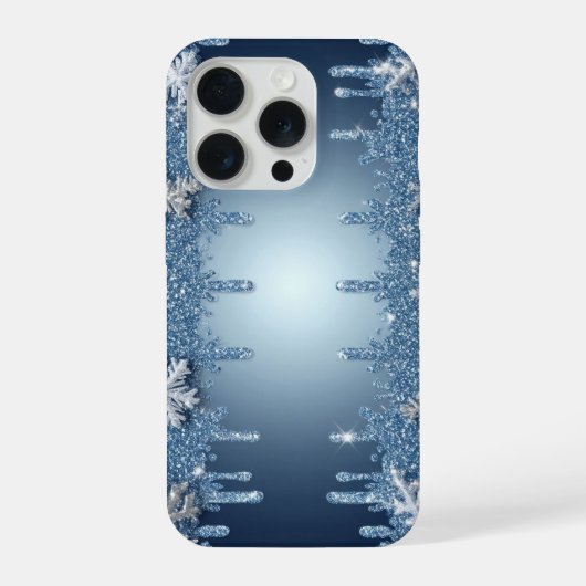 Winter Blue Glitter Snowflake Icy Crystal Design iPhoneケース (裏面)