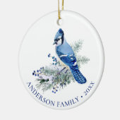 Winter Blue Jay Family Photo Christmas  セラミックオーナメント (左)