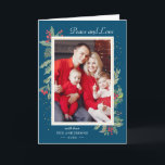 Winter Blue Peace and Love Holly Berry写真 シーズンカード<br><div class="desc">あなたの挨拶のメッセージをハイライトするために小さな金ゴールド紙吹雪と水色フローラと果実を特徴とするこのミスタントー植物写真カードであなたのクリスマスの願い/メッセージを送信しなさい。(1)更なるカスタマイズのためクリックは、「更にカスタマイズ」のリンクを使用し、このテンプレートを変更するために当社のデザインツールを使用する。(2)厚もしい紙/マット仕上げを選択する場合は、マット紙タイプを選択することを検討する。(3)もし必要な救済も合品も欲しい連絡ので。</div>