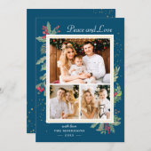 Winter Blue Peace and Love Holly Berry 3写真 シーズンカード (正面/裏面)