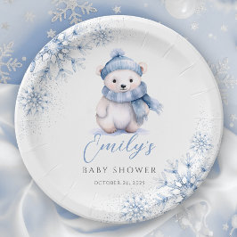 Winter Blue Polar Bear Paper Plates ペーパープレート