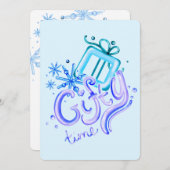 Winter Blue Purple Thank You Card with Snowflakes  サンキューカード (正面/裏面)