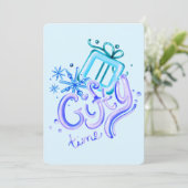 Winter Blue Purple Thank You Card with Snowflakes  サンキューカード (スタンド正面)