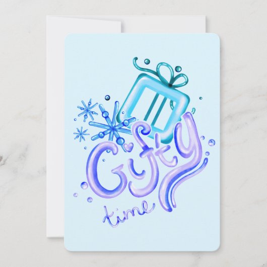 Winter Blue Purple Thank You Card with Snowflakes  サンキューカード (正面)
