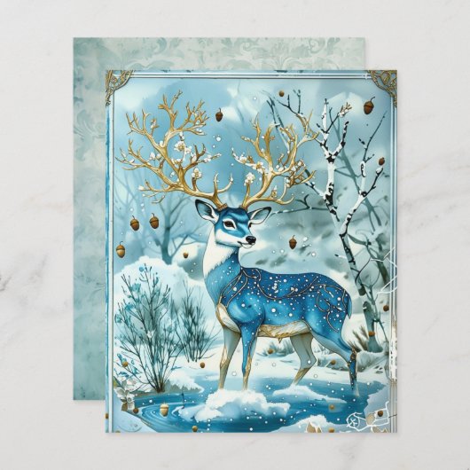 Winter Blue Reindeer Scrapbook Paper (正面/裏面)