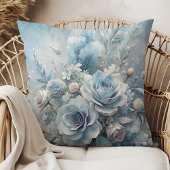 Winter Blue Rose Bouquet Decorative Pillow クッション