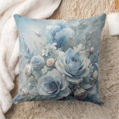 Winter Blue Rose Bouquet Decorative Pillow クッション (ブランケット)