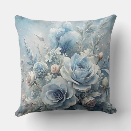 Winter Blue Rose Bouquet Decorative Pillow クッション (裏面)