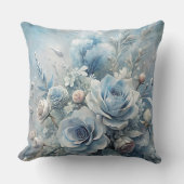 Winter Blue Rose Bouquet Decorative Pillow クッション (正面)