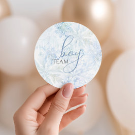 Winter Blue Snowflake Gender Reveal Team Boy ラウンドシール