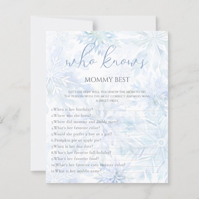 Winter Blue Snowflake Who Knows Mommy Game (正面)