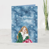 Winter Blue Snowflakes Christmas Red Head Girl カード (正面)