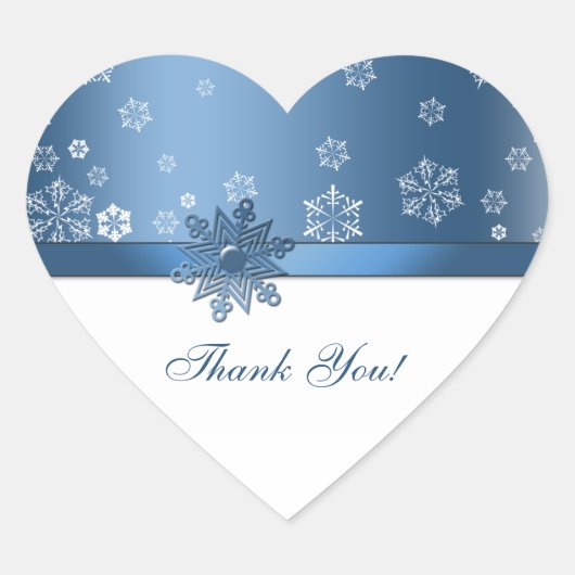 Winter Blue & White Snowflake Thank you Stickers ハートシール (正面)