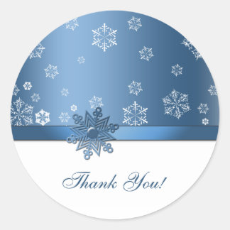Winter Blue & White Snowflake Thank you Stickers ラウンドシール