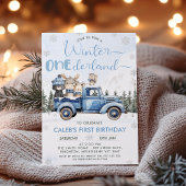 Winter Blue Woodland Truck Onederland 1st Birthday 招待状