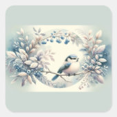 Winter Bluebird Berry Wreath スクエアシール (正面)