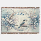 Winter Bluebird Berry Wreath スローブランケット (正面)