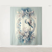 Winter Bluebird Berry Wreath タペストリー (正面)