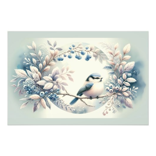 Winter Bluebird Berry Wreath フォトプリント (正面)