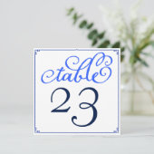 Winter Blues書道スクリプトテーブル番号カード 招待状 (スタンド正面)