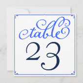 Winter Blues書道スクリプトテーブル番号カード 招待状 (裏面)