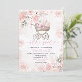 Winter Blush Floral Baby Carriage Baby Shower 招待状 (スタンド正面)