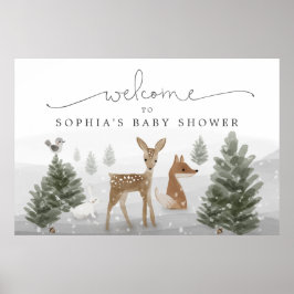 Winter Boho Woodland Baby Shower Poster Sign ポスター