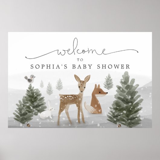 Winter Boho Woodland Baby Shower Poster Sign ポスター (正面)