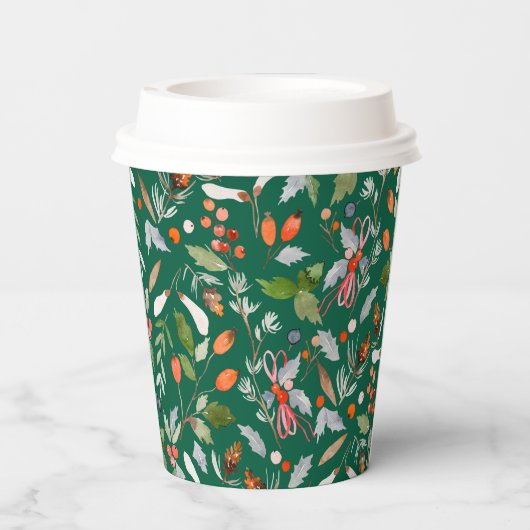 Winter Botanical Berries & Foliage Dark Green  紙コップ (裏面)
