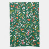 Winter Botanical Berries & Foliage Holiday キッチンタオル (縦)