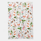 Winter Botanical Berries & Foliage Holiday キッチンタオル (縦)