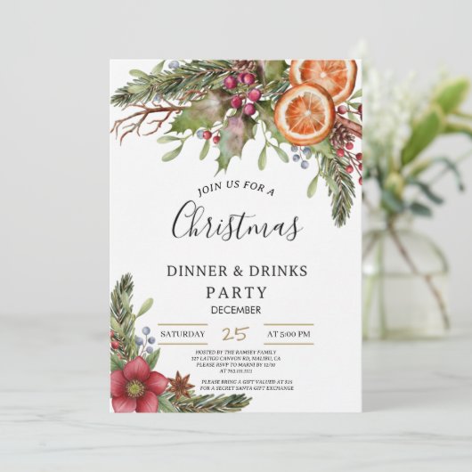 Winter Botanical Christmas Invite | Rustic Dinner  招待状 (スタンド正面)