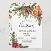 Winter Botanical Christmas Invite | Rustic Dinner  招待状 (正面/裏面)