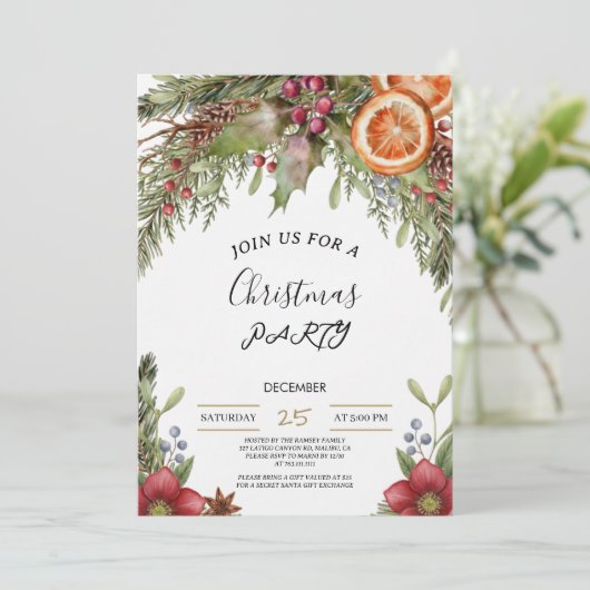 Winter Botanical Christmas Invite | Rustic Dinner  招待状 (スタンド正面)