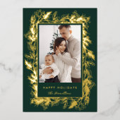 Winter Botanical Greenery Leaves Berries Christmas 箔シーズンカード (正面)