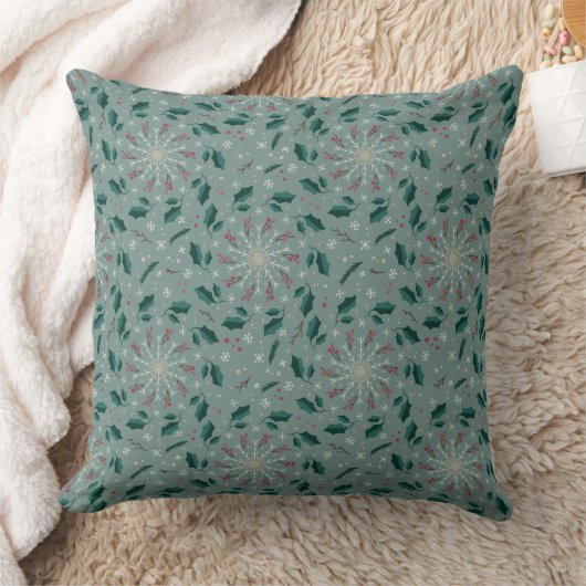 Winter Botanical Snowflake Throw Pillow クッション (ブランケット)