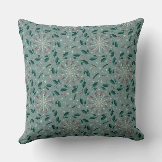 Winter Botanical Snowflake Throw Pillow クッション (裏面)