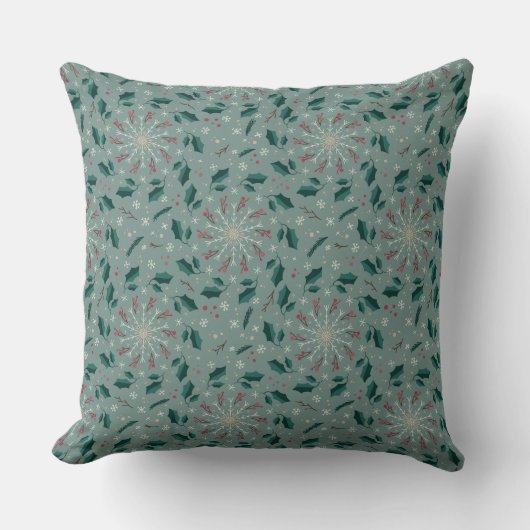 Winter Botanical Snowflake Throw Pillow クッション (正面)