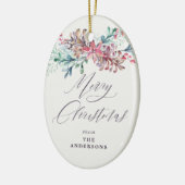 Winter Botanicals Beige Photo Merry Christmas セラミックオーナメント (左)