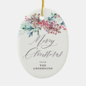 Winter Botanicals Beige Photo Merry Christmas セラミックオーナメント (正面)