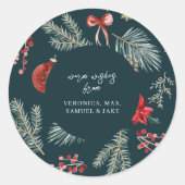 Winter Botanicals | Christmas Gift Sticker ラウンドシール (正面)
