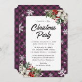 Winter Botanicals Purple Plaid Christmas Party 招待状 (正面/裏面)