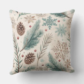 Winter Botanicals & Snowflakes - Rustic Holiday 1 クッション (裏面)