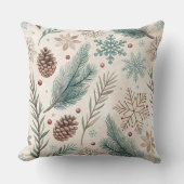Winter Botanicals & Snowflakes - Rustic Holiday 1 クッション (正面)