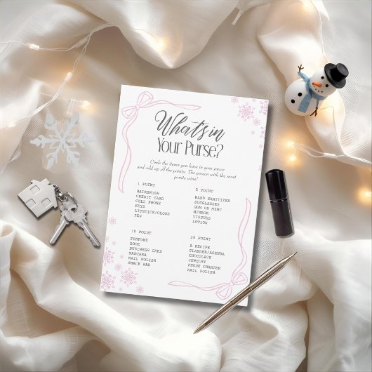 Winter Bow pink What's In your Purse? Game 招待状