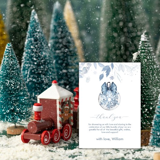Winter Bow Snowflake Ornament Baby Shower サンキューカード