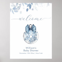 Winter Bow Snowflake Ornament Baby Shower Welcome  ポスター